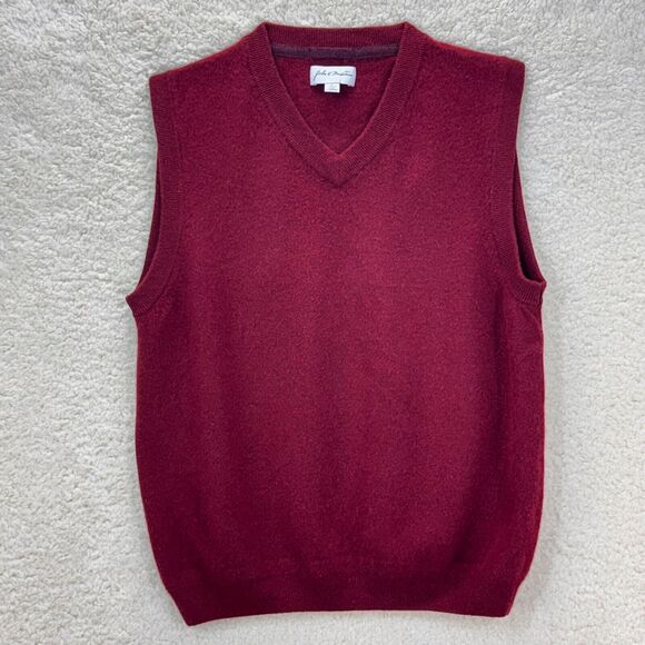 John W Nordstrom Mens 100% Cashmere Vest Large Maroon V Neck Classic Light Soft - Picture 1 of 7